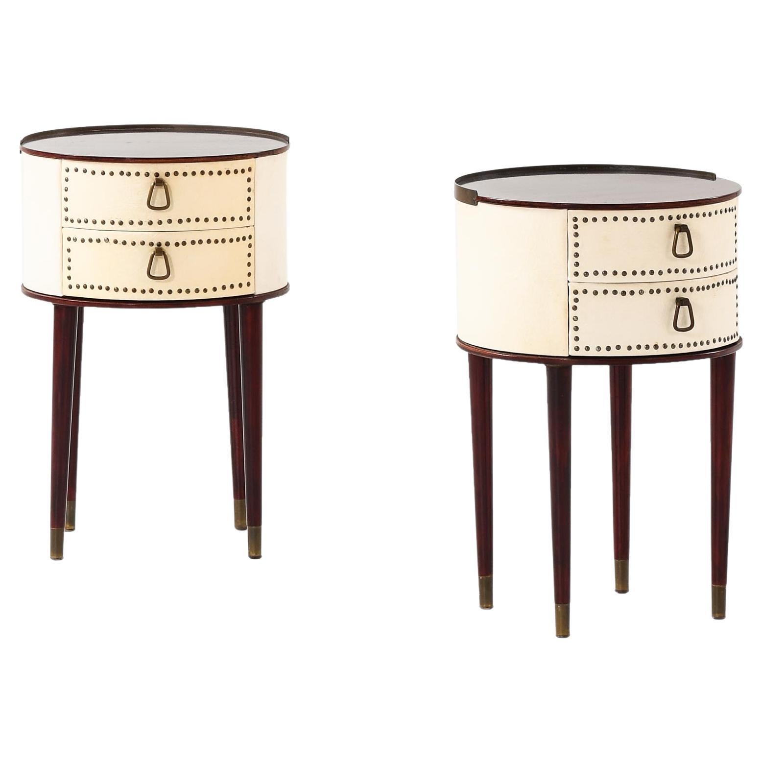 Set di 2 comodini in ottone e mogano di Halvdan Pettersson, anni '50