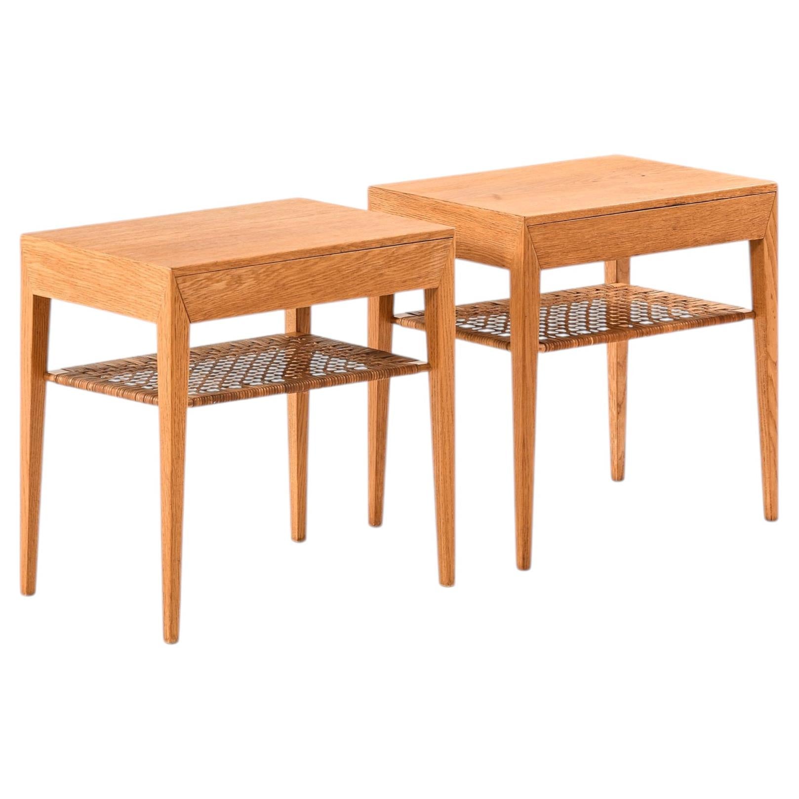 Set of 2 Bedside Tables in Cane and Oak by Severin Hansen, 1950s