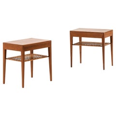 Satz von 2 Nachttischen aus Rohr und Teakholz von Severin Hansen, 1950er Jahre