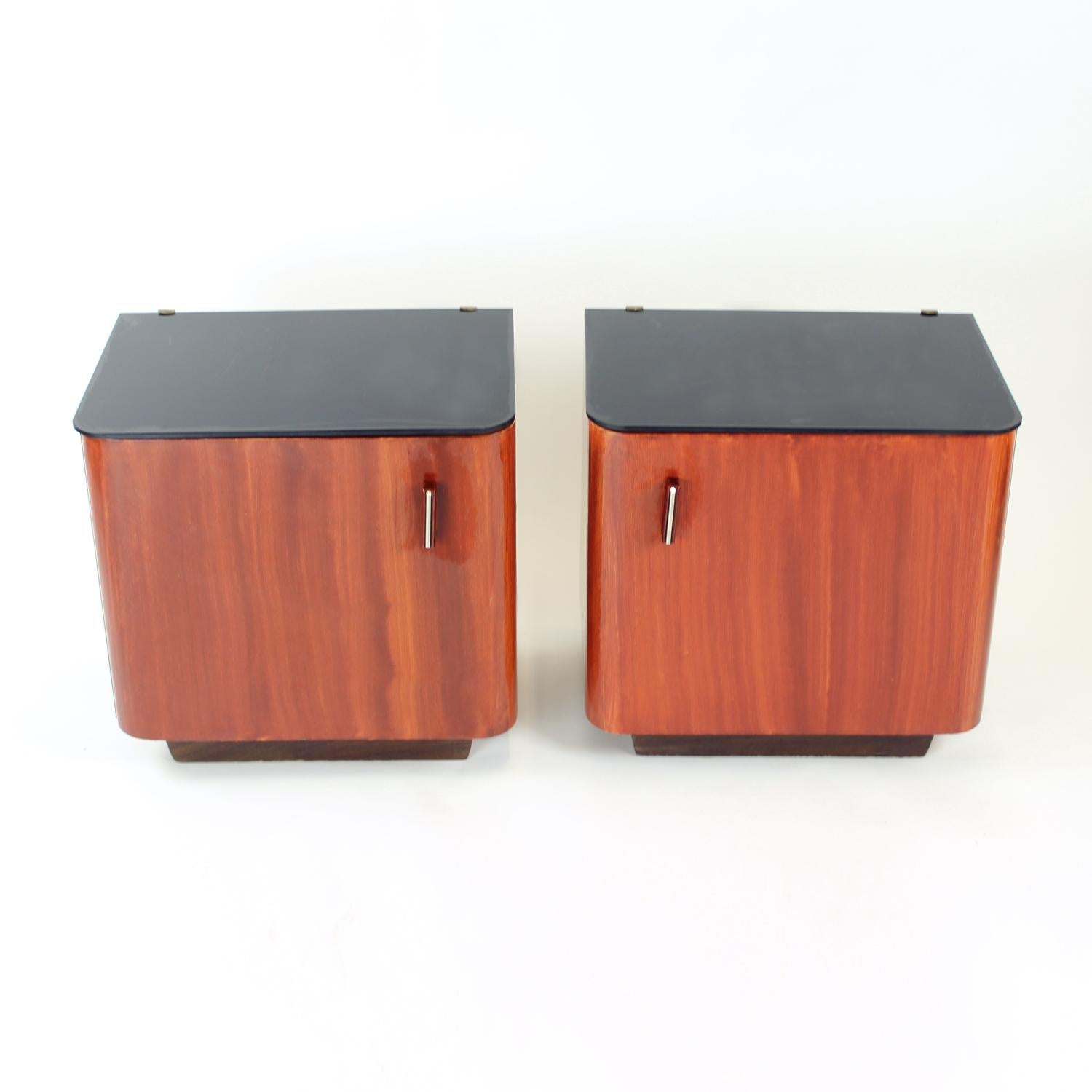 Mid-20th Century Set Of 2 Bedside Tables With Black Glass, Czechoslovakia 1960s For Sale