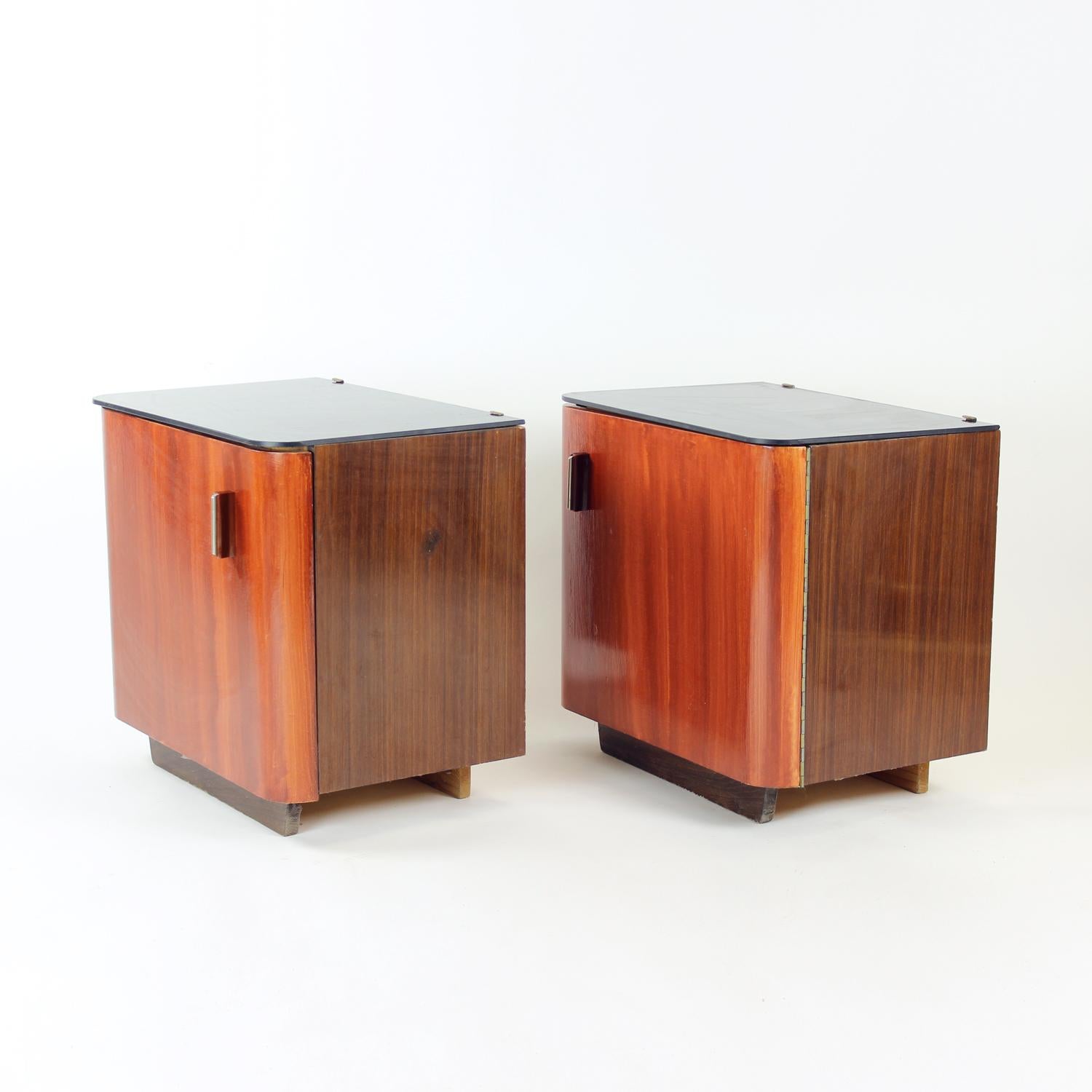 Set Of 2 Bedside Tables With Black Glass, Czechoslovakia 1960s For Sale 1