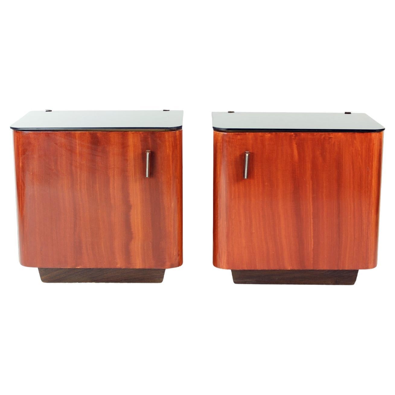 Set Of 2 Bedside Tables With Black Glass, Czechoslovakia 1960s