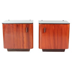Set Of 2 Bedside Tables With Black Glass, Czechoslovakia 1960s