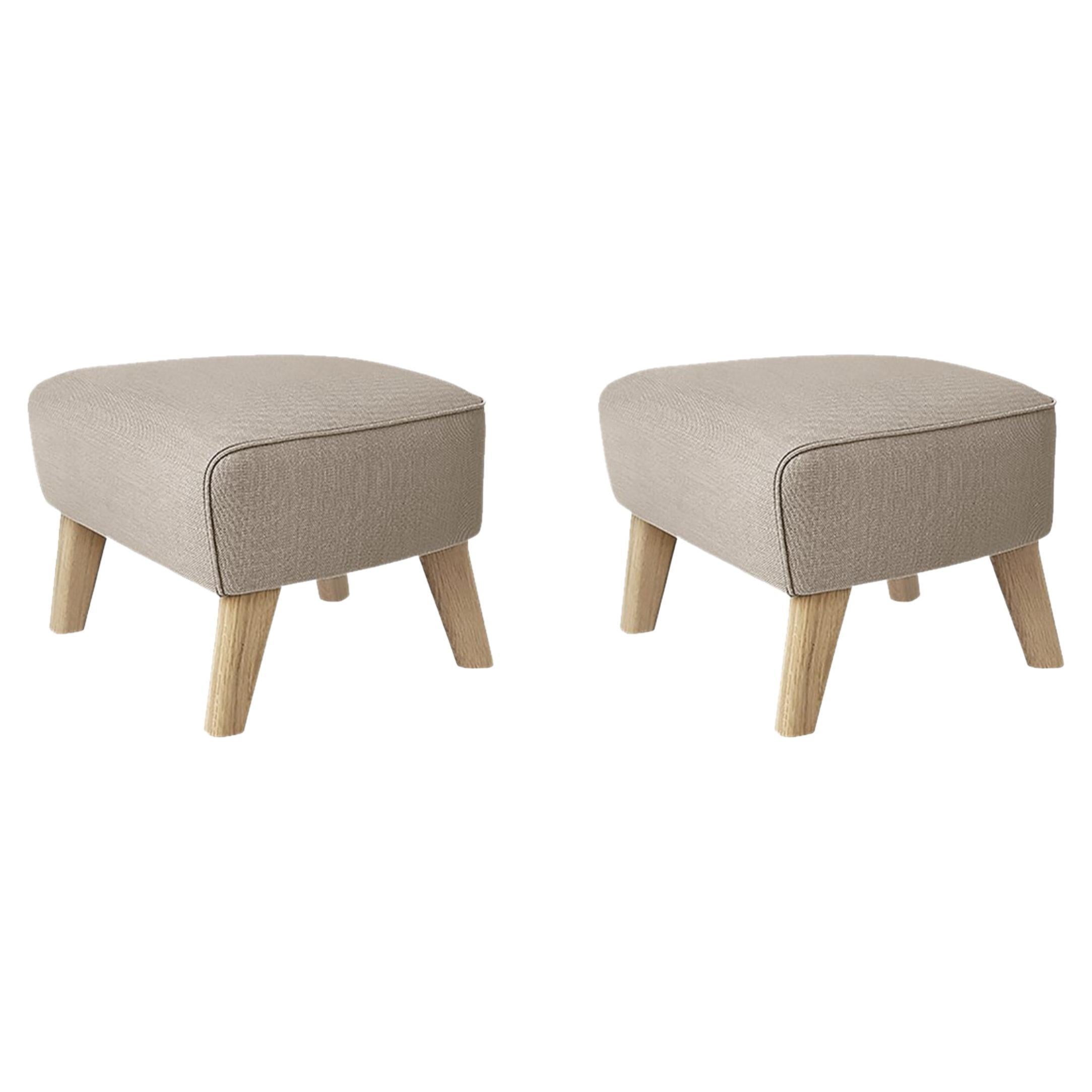 Set of 2 Beige and Natural Oak Sahco Zero Footstool by Lassen For Sale