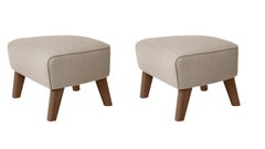 2er-Set Sahco Zero-Fußhocker aus beige und geräucherter Eiche von Lassen