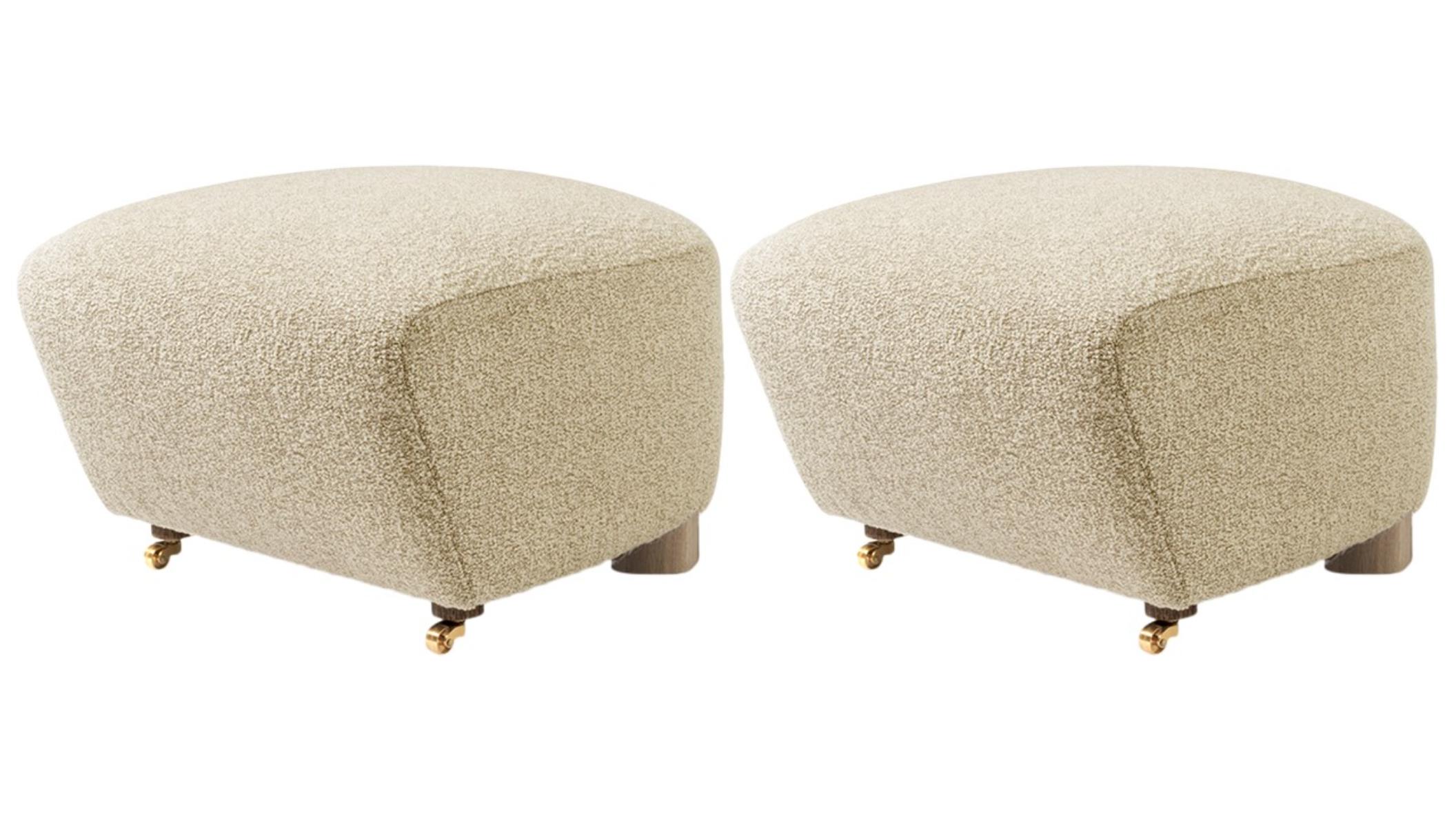 Set of 2 beige natural oak sahco zero the tired man footstool by Lassen
Dimensions: W 55 x D 53 x H 36 cm 
Materials: Textile

Flemming Lassen designed the overstuffed easy chair, The Tired Man, for The Copenhagen Cabinetmakers’ Guild