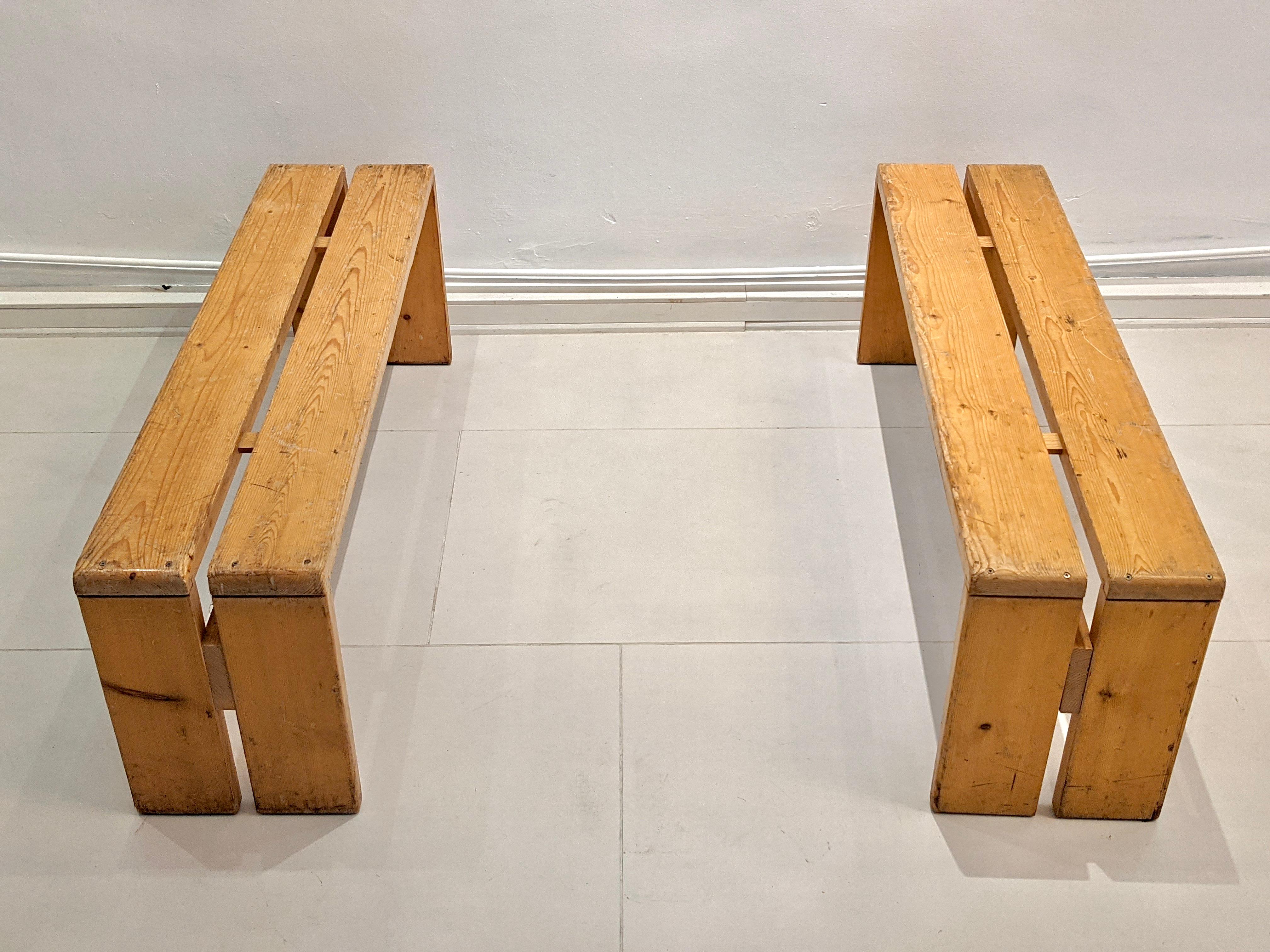Mid-Century Modern Set of 2 Benches by Charlotte Perriand for Les Arcs For Sale