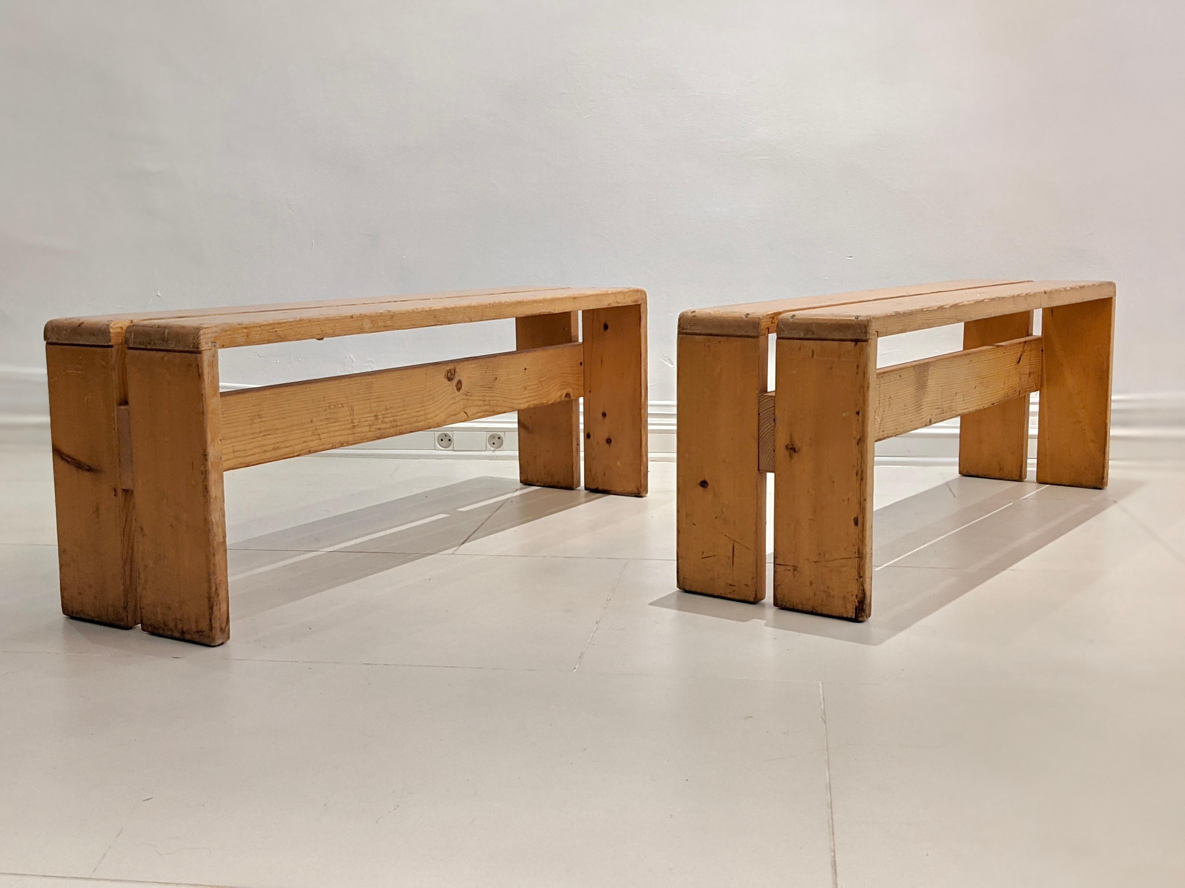 French Set of 2 Benches by Charlotte Perriand for Les Arcs For Sale