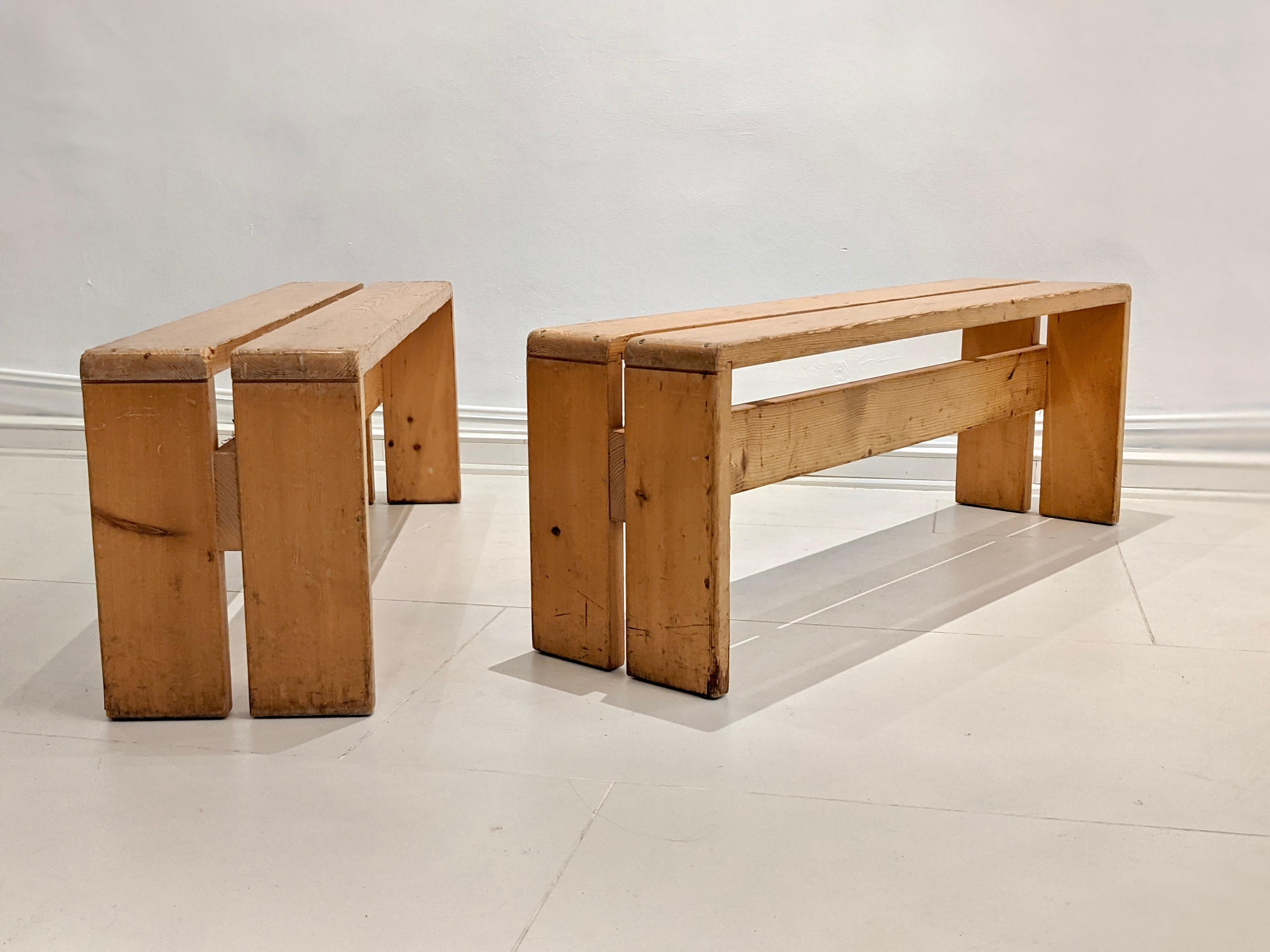 Set of 2 Benches by Charlotte Perriand for Les Arcs In Good Condition For Sale In lyon, FR