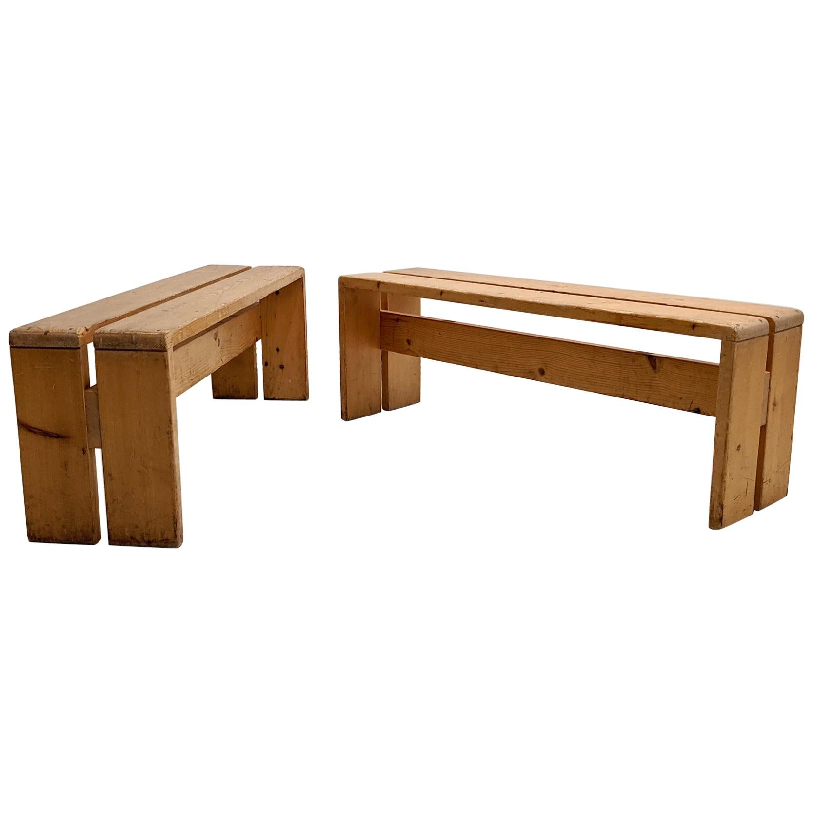 Set of 2 Benches by Charlotte Perriand for Les Arcs For Sale
