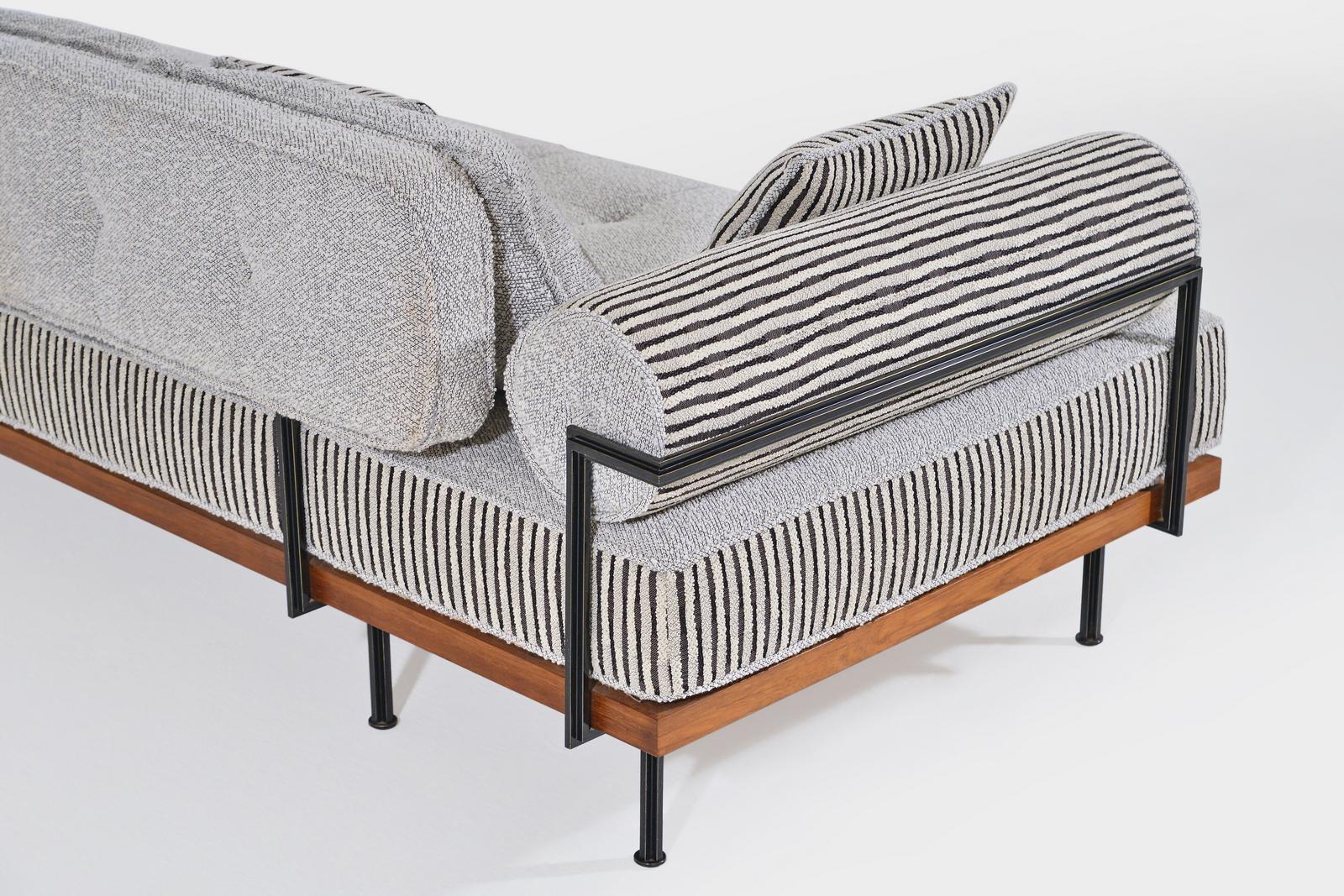 Mid-Century Modern Set of 2 Bespoke Sofas with Brass and Reclaimed Hardwood Frame by P. Tendercool For Sale