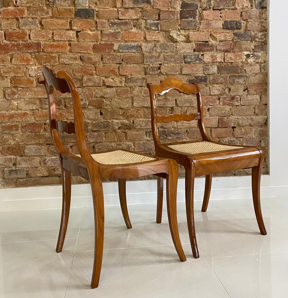 Austrian Set of 2 Biedermeier Cane Chairs in Cherry Wood, Austria, Early 19th Century For Sale