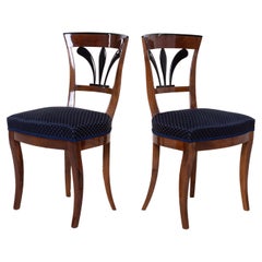 Antique Set of 2 Biedermeier Walnut Chairs, Germany, 19th Century