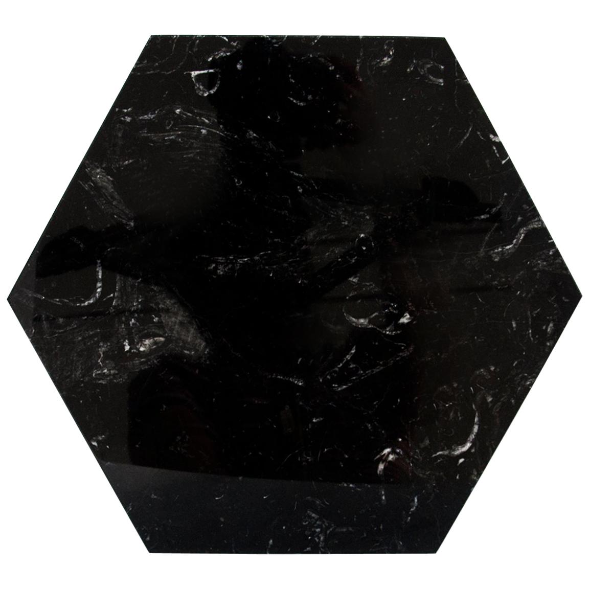 Italian Handmade Set of 2 Hexagonal Black Marquina Marble Plates / Serving Dishes  For Sale