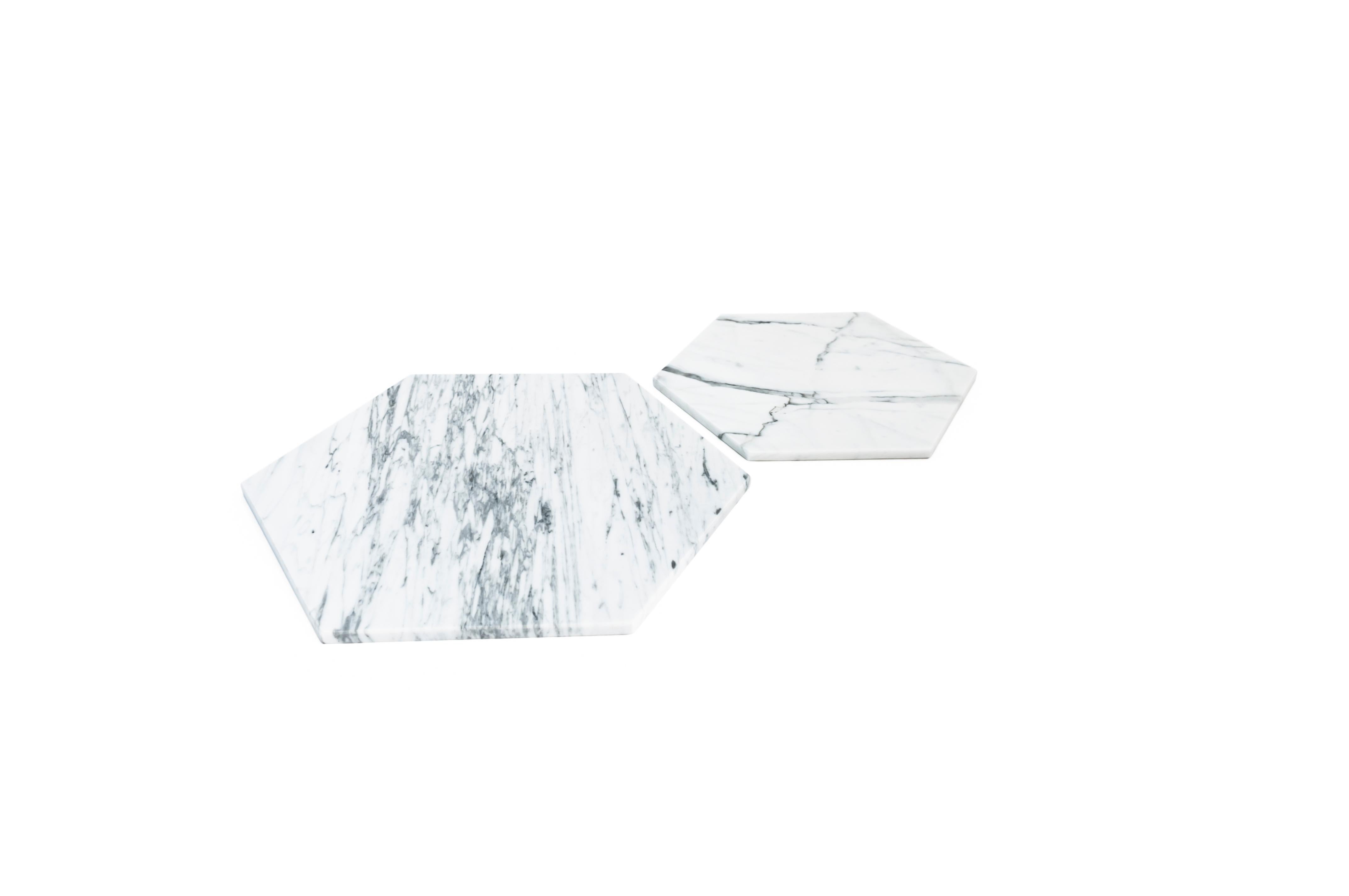 Handmade Set of 2 Hexagonal White Carrara Marble Plates / Serving Dishes 5