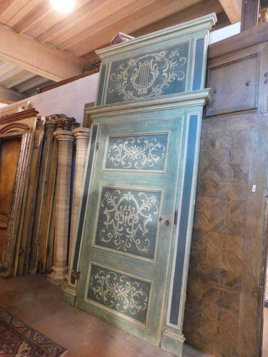 juego de 2 grandes puertas de interior, ricamente pintadas con marco y sobrepuerta, Italia en venta 7