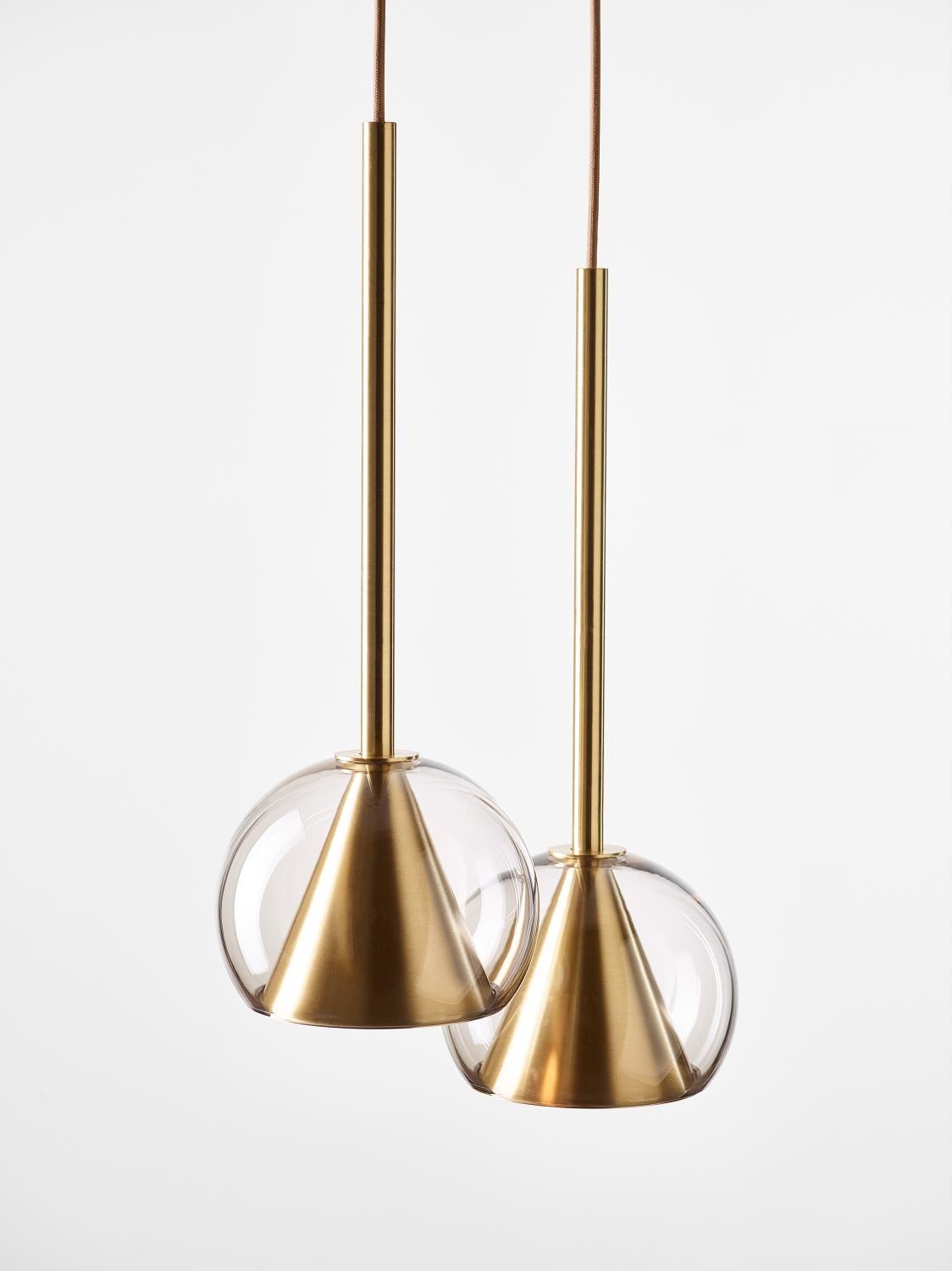 Brass Set of 2 Big Neutral Nude Kono Pendant Lights by Dechem Studio For Sale