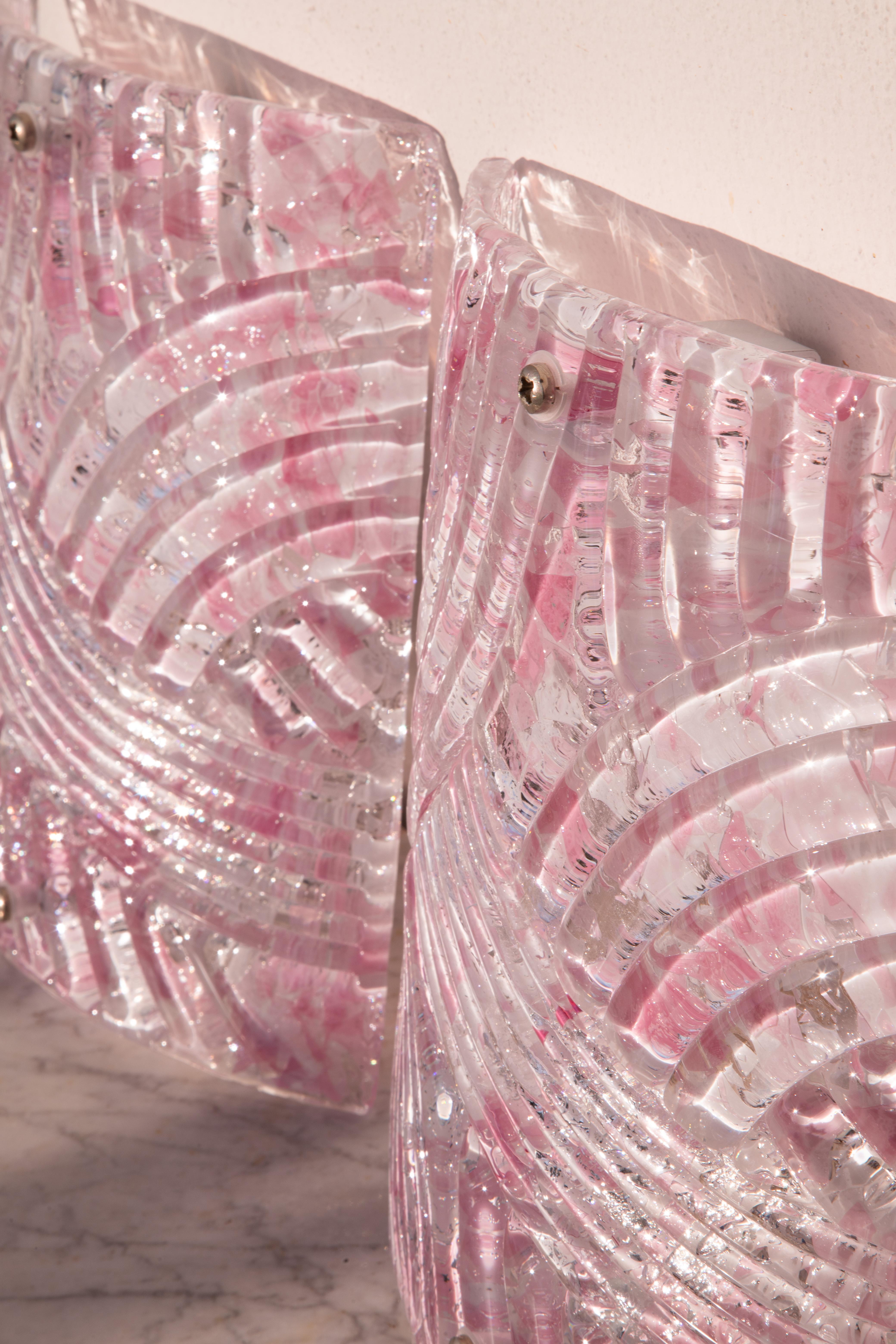 Set of 2 Big Size Murano Pink Wall Light, Murano Glass, 1980 For Sale 2