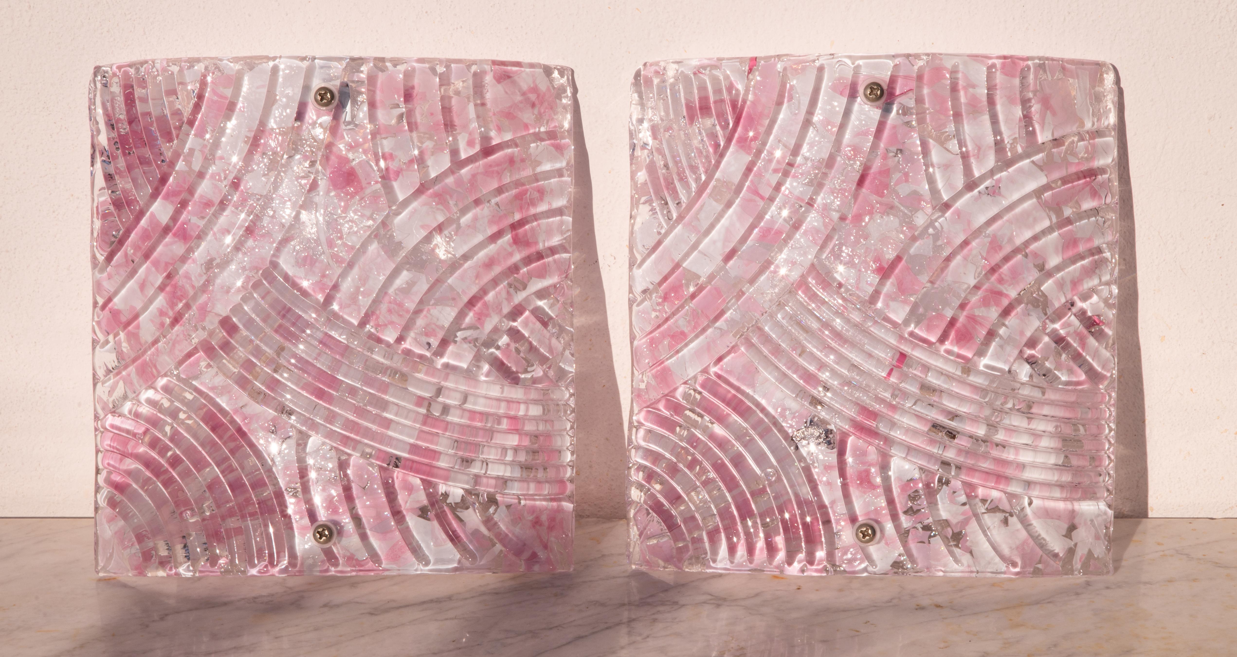 Set of 2 Big Size Murano Pink Wall Light, Murano Glass, 1980 For Sale 4