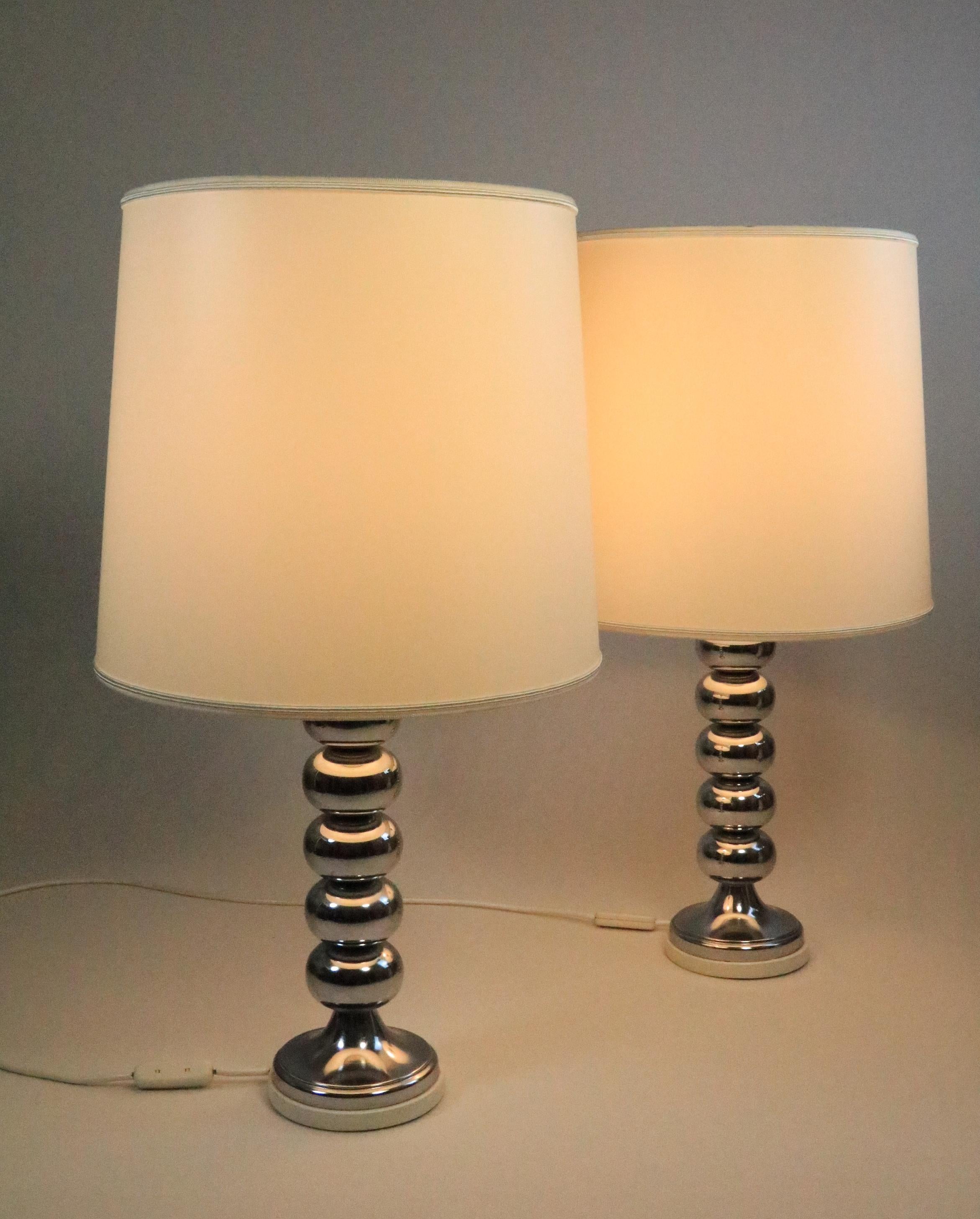 Set of 2 Big Table Lamps, Chrome, Germany, Original 1970s For Sale 1