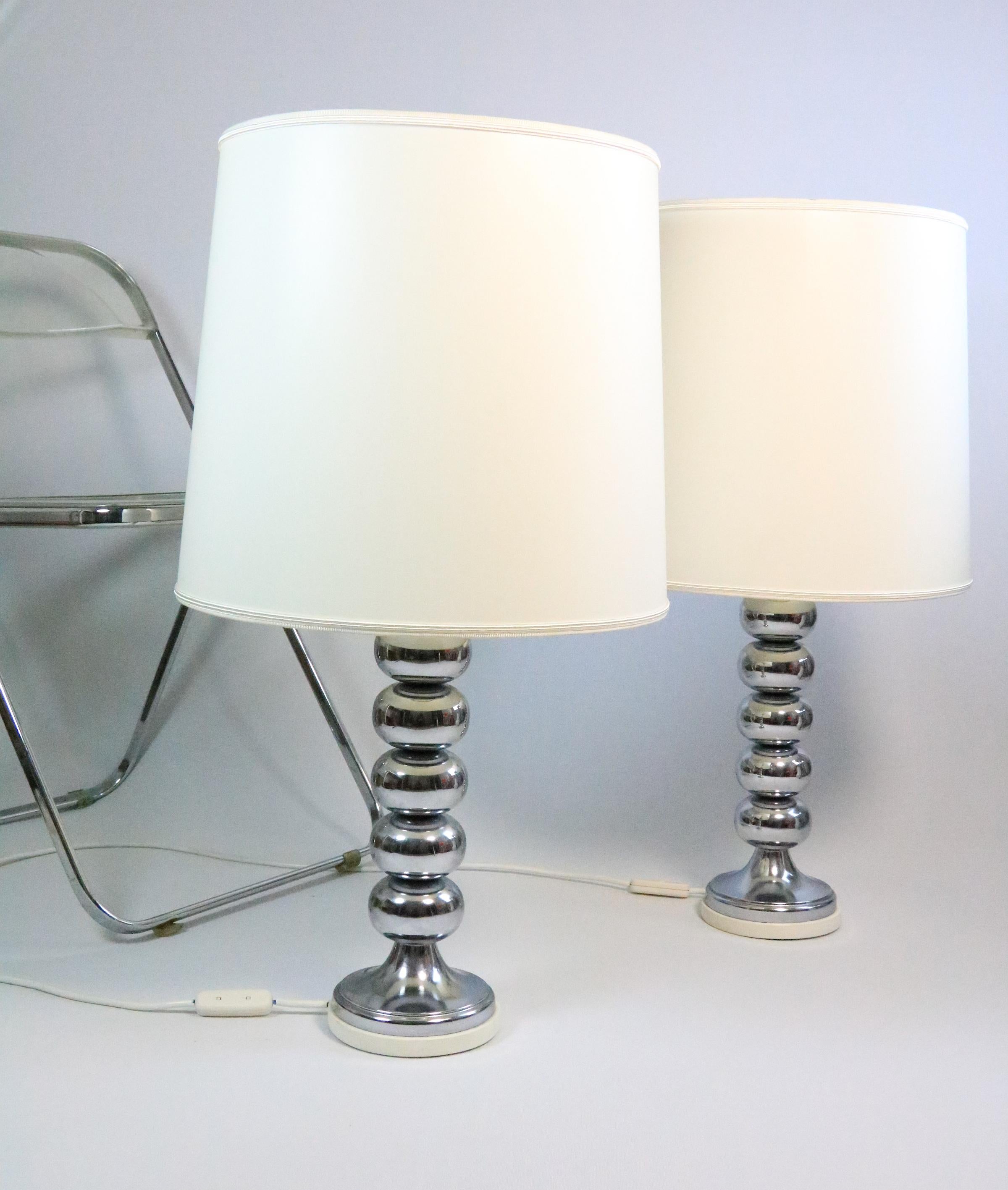Set of 2 Big Table Lamps, Chrome, Germany, Original 1970s For Sale 3
