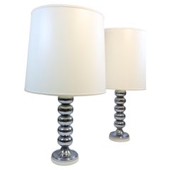 Set of 2 Big Table Lamps, Chrome, Germany, Original 1970s