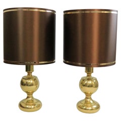 Set of 2 Big Table Lamps, Golden Base, Luxury, Original 1970s