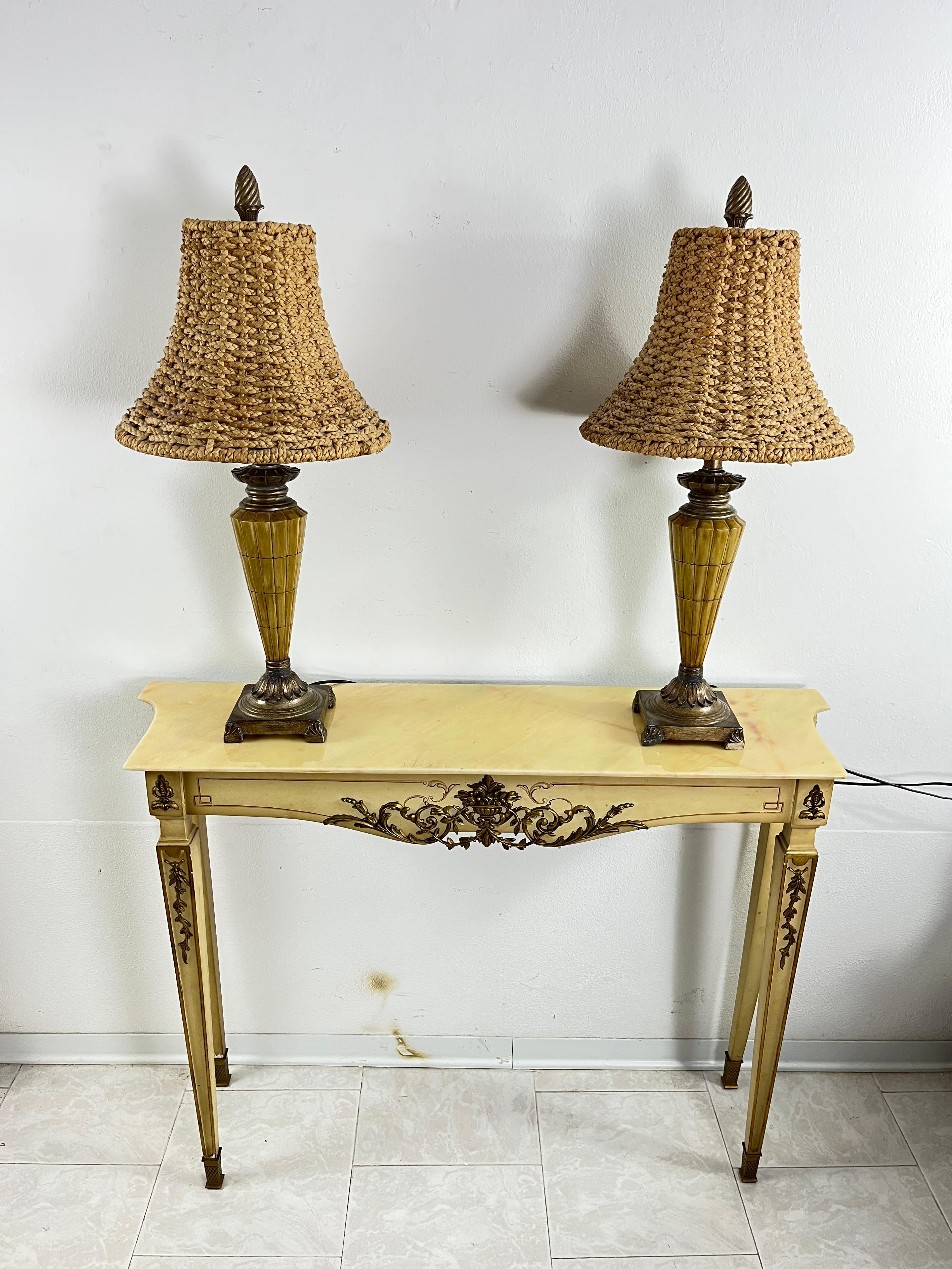 Set aus 2 großen Vintage-Rattan-Tischlampen im Stil von Luciano Frigerio, 1980er Jahre im Angebot 7