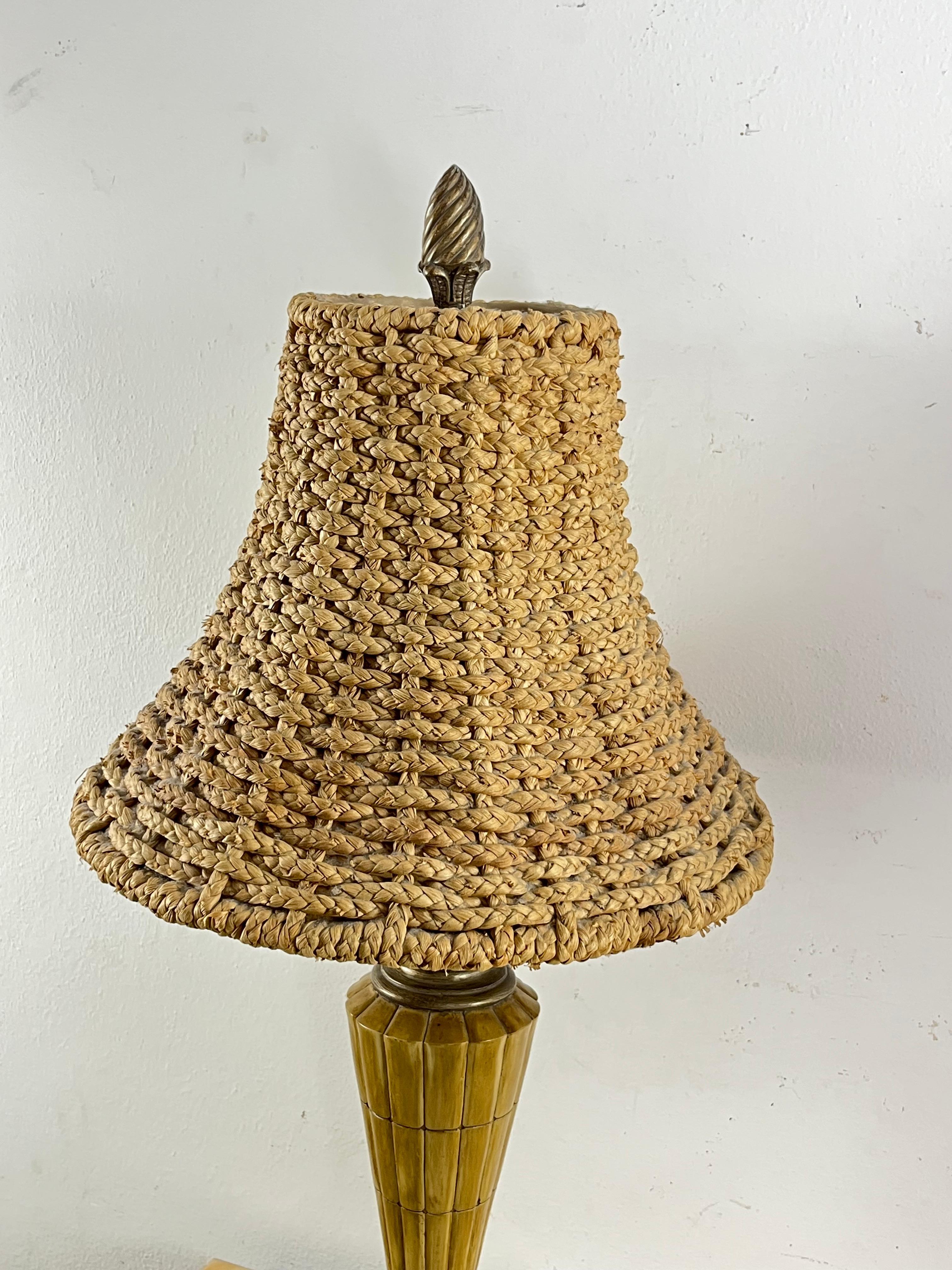 Set aus 2 großen Vintage-Rattan-Tischlampen im Stil von Luciano Frigerio, 1980er Jahre (Italienisch) im Angebot