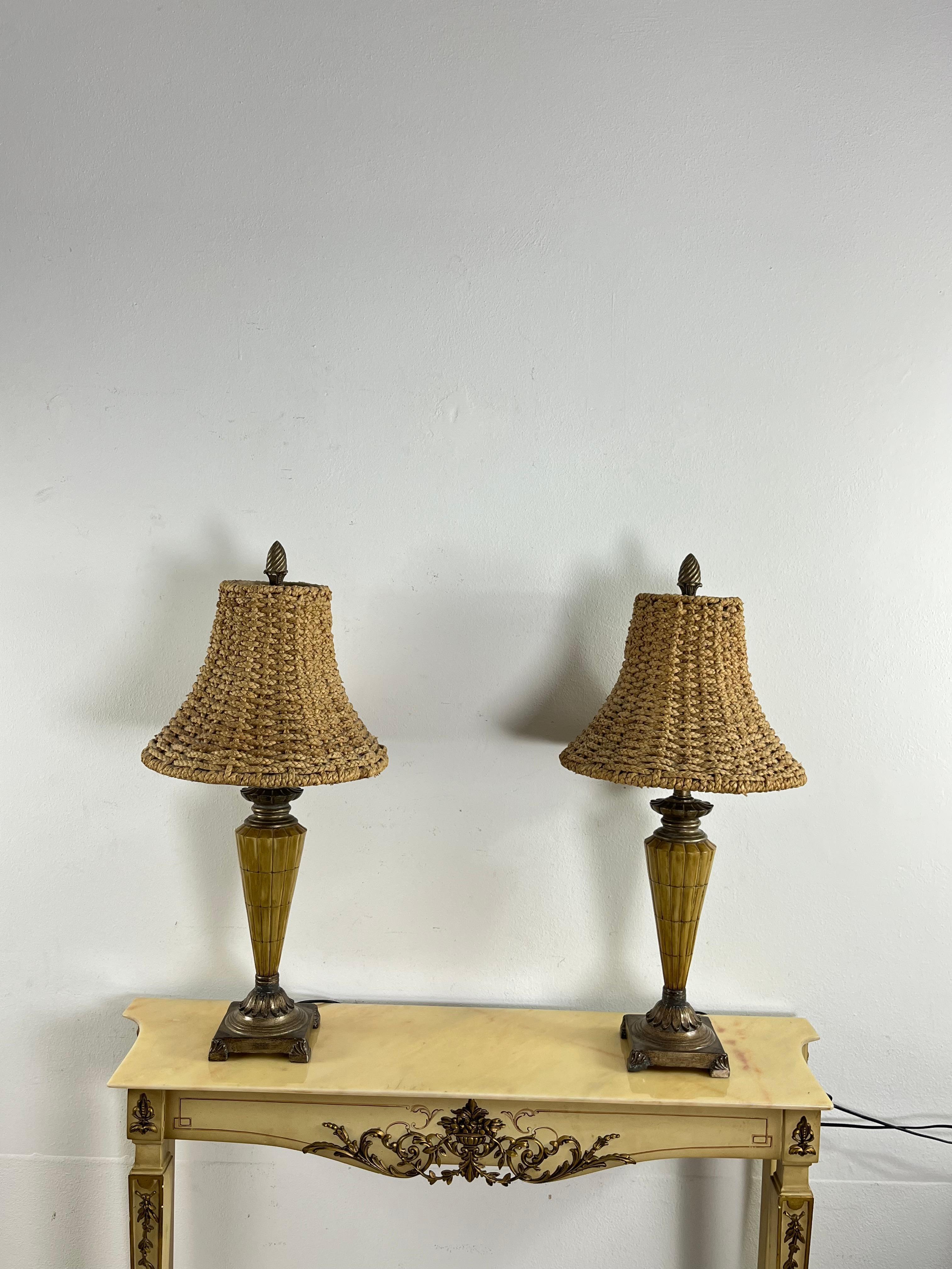 Set aus 2 großen Vintage-Rattan-Tischlampen im Stil von Luciano Frigerio, 1980er Jahre im Angebot 2