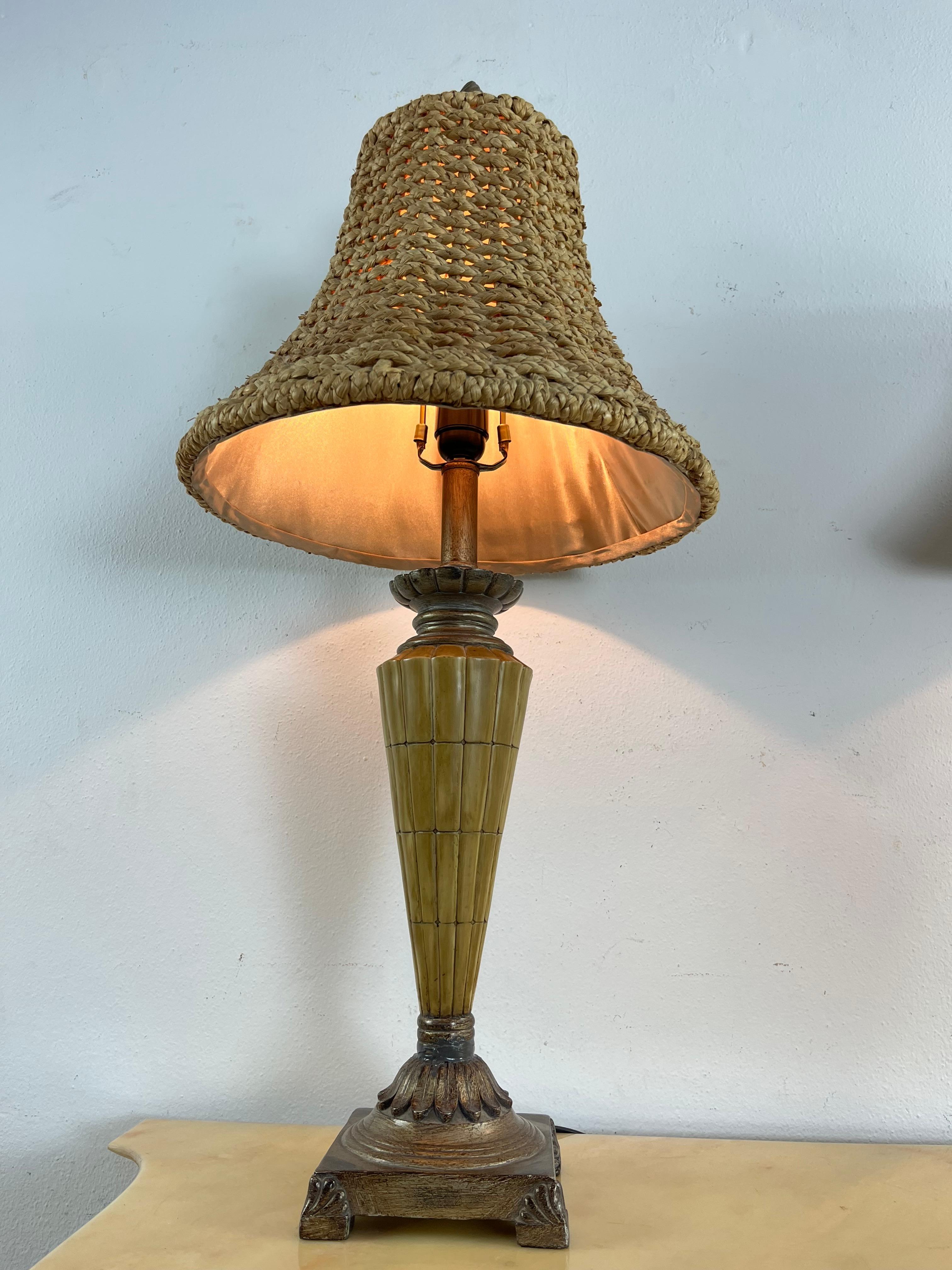 Set aus 2 großen Vintage-Rattan-Tischlampen im Stil von Luciano Frigerio, 1980er Jahre im Angebot 4