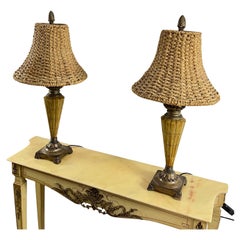 Set Of 2 Big Vintage Rattan Table Lamps In The Style Of Luciano Frigerio, 1980s