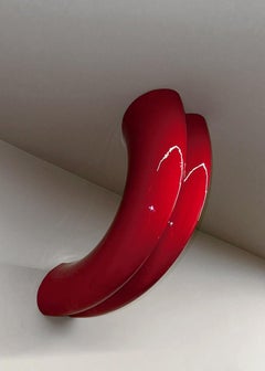 Set of 2 Bigflow Ceiling Sculptures in Red Lacquered Wood by Kimy Gringoire