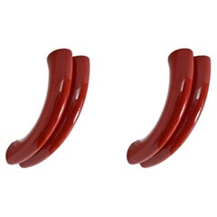 Set of 2 Bigflow Ceiling Sculptures in Red Lacquered Wood by Kimy Gringoire