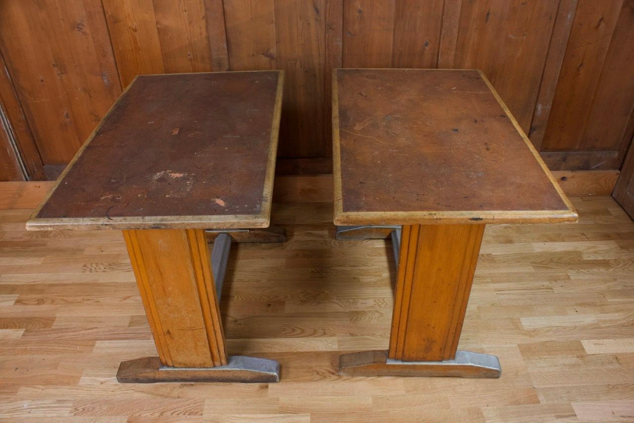 French Set of 2 Bistro Tables by Baumann Factory, Wood Iron- 70s 20th France