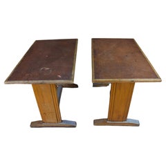 Vintage Set of 2 Bistro Tables by Baumann Factory, Wood Iron- 70s 20th France