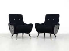 Set of Two Black 1950s Easy Chairs Italian Style