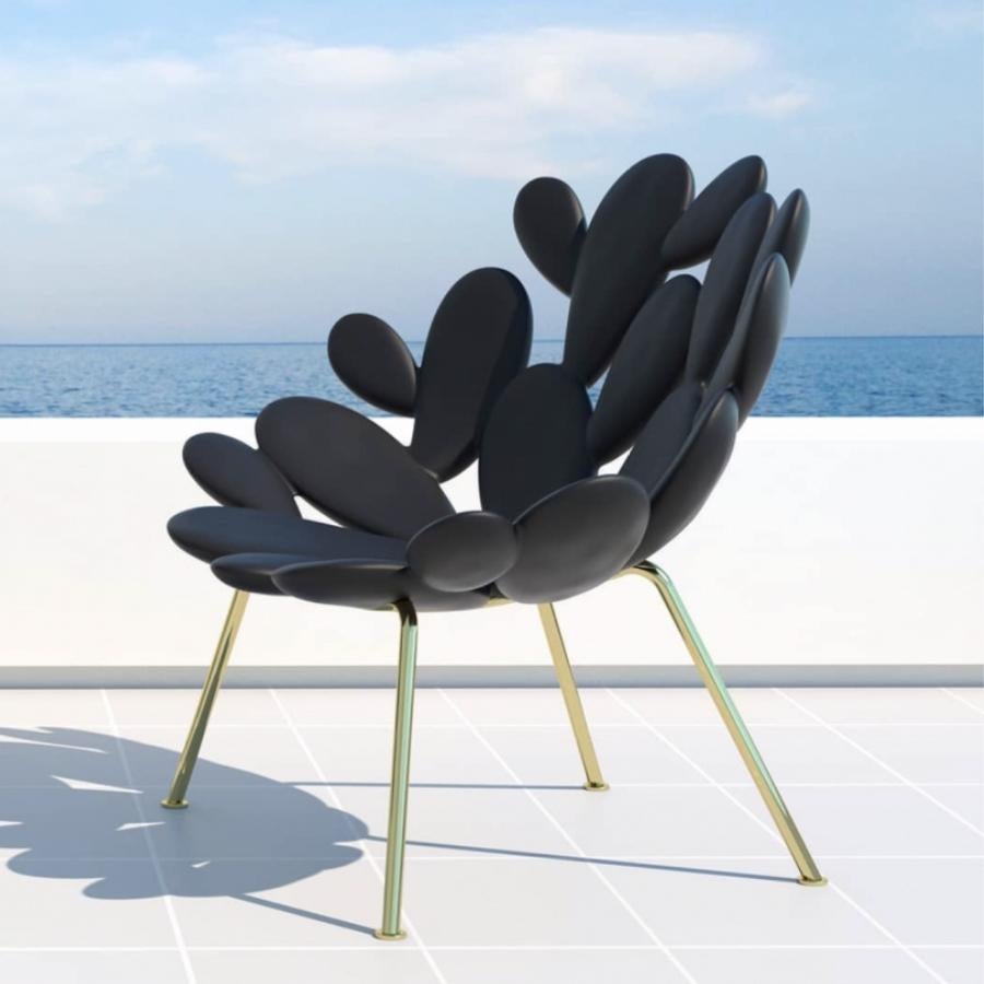 italien Ensemble de 2 chaises d'extérieur Cactus en laiton et noir, en stock à Los Angeles en vente