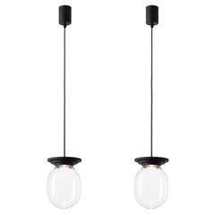 Ensemble de 2 grandes lampes à suspension Stratos noires et transparentes par Dechem Studio