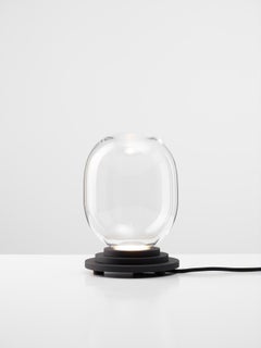 Set di 2 lampade da tavolo a capsula Stratos, nere e trasparenti, di Dechem A.