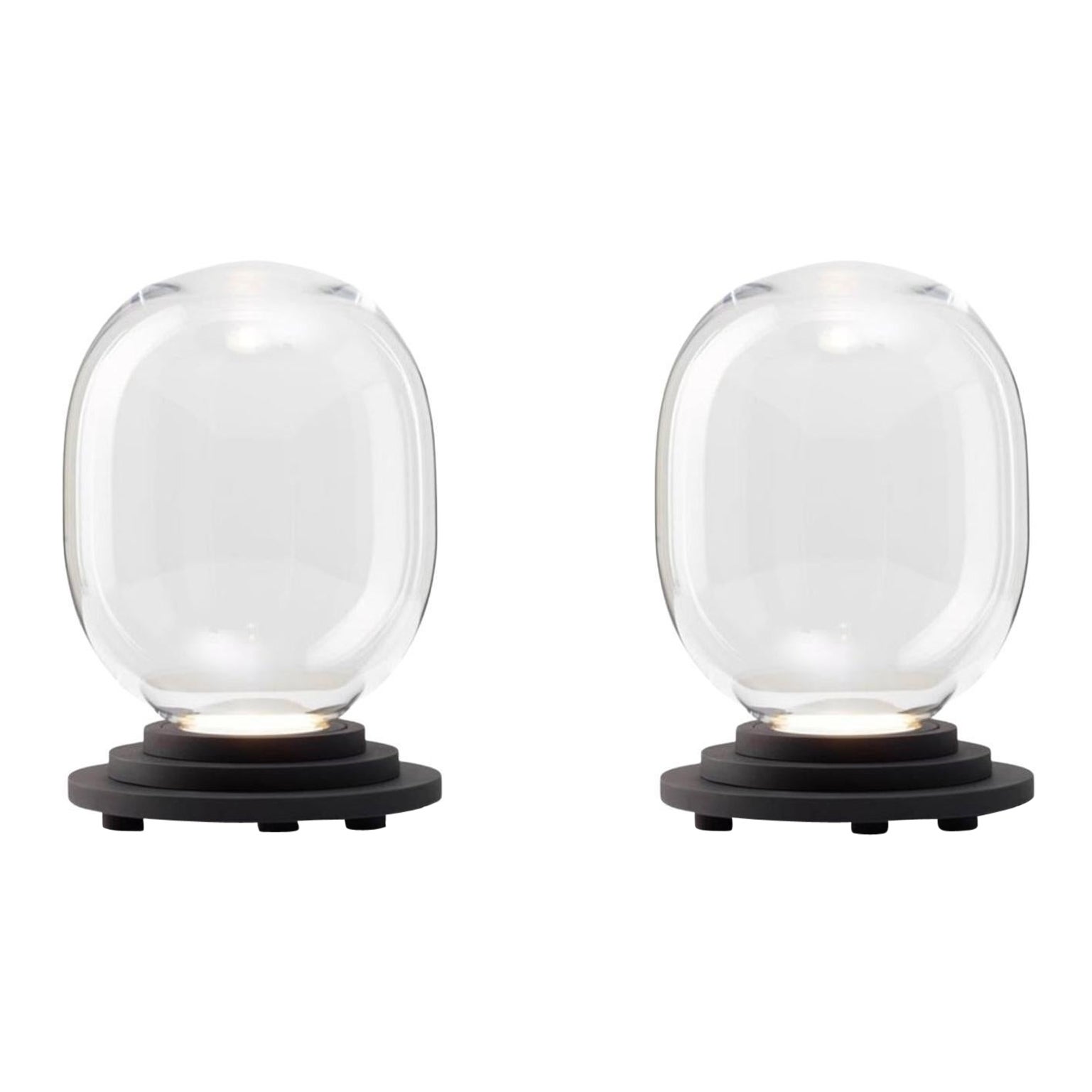 Set di 2 lampade da tavolo a capsula Stratos, nere e trasparenti, di Dechem A.