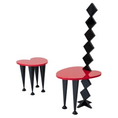 Set of 2 Black and Red Stool and Chair by The Shaw