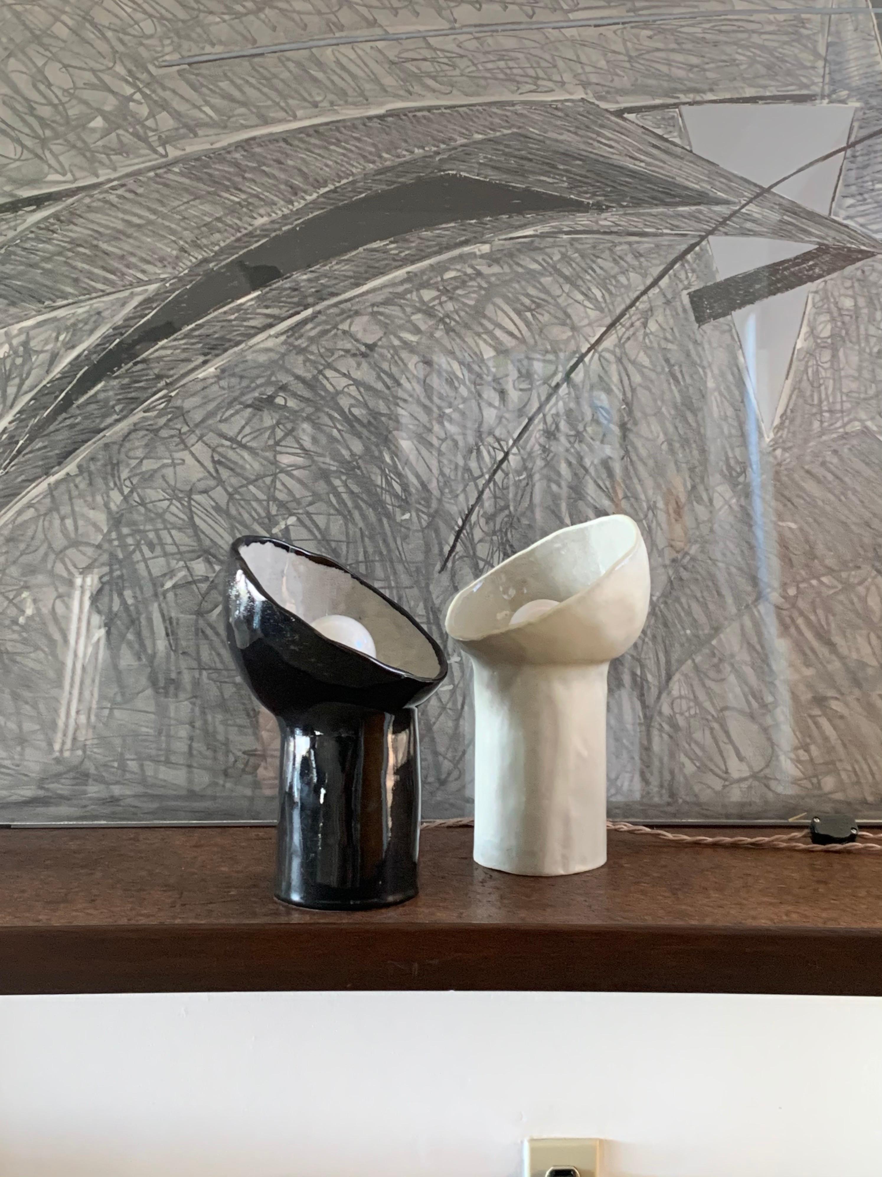Set of 2 Black and White Cyclope Lamps In New Condition For Sale In Los Angeles, CA