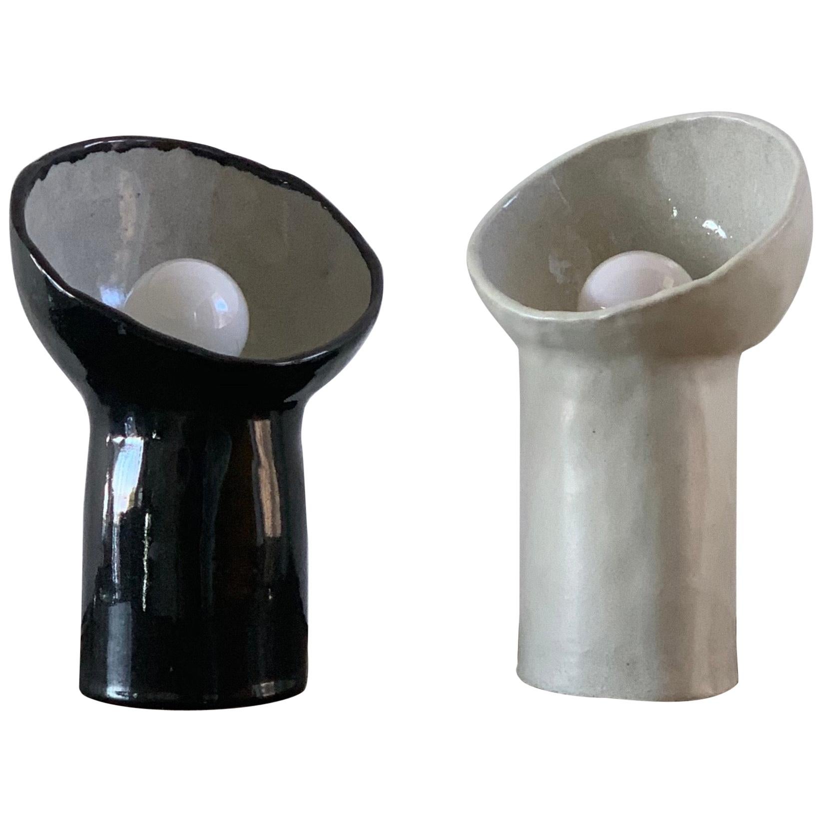 Set of 2 Black and White Cyclope Lamps For Sale
