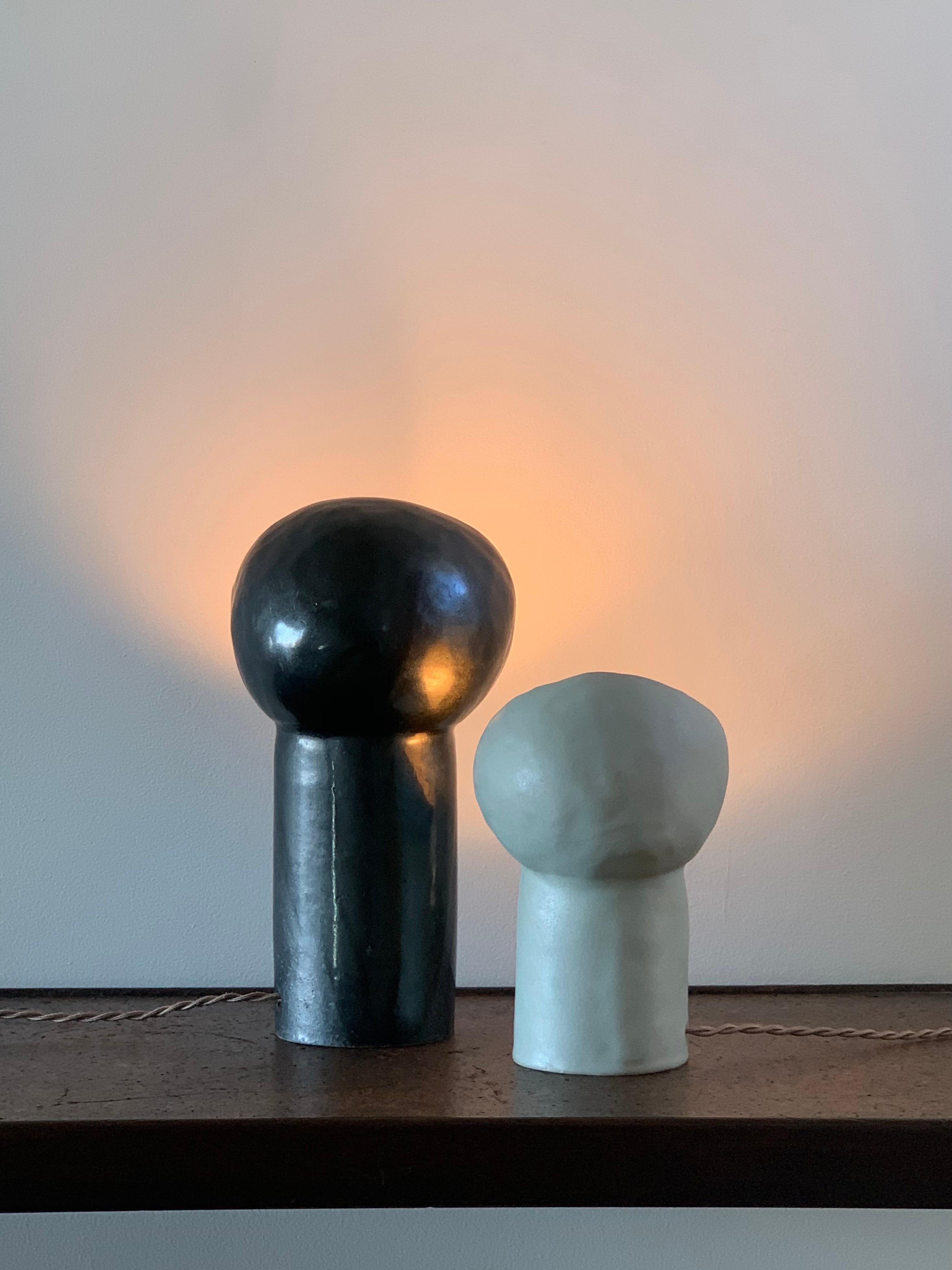 Glazed Set of 2 Black and White Cyclope Light Sculptures