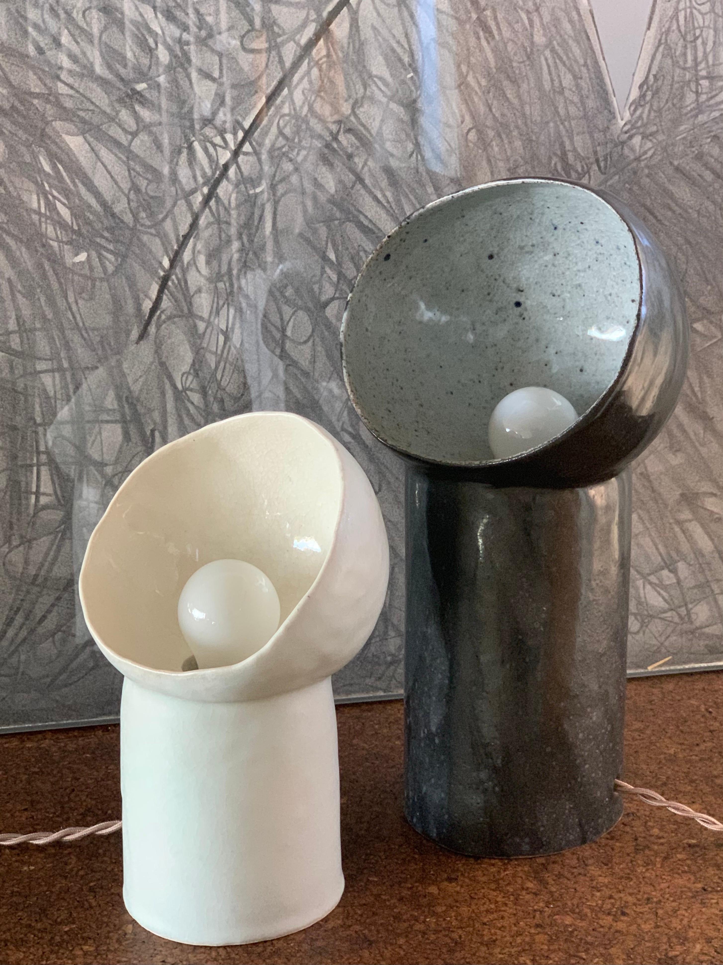 Ceramic Set of 2 Black and White Cyclope Light Sculptures