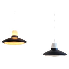 Set of 2 black and white pendant lamps for Nordisk Solar, Denmark 1960's