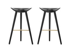 Set of 2 ML 42 Black Beech and Brass Bar Stools by Lassen