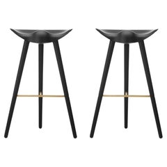 Set of 2 ML 42 Black Beech and Brass Bar Stools by Lassen