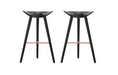 Set of 2 ML 42 Black Beech and Copper Bar Stools by Lassen